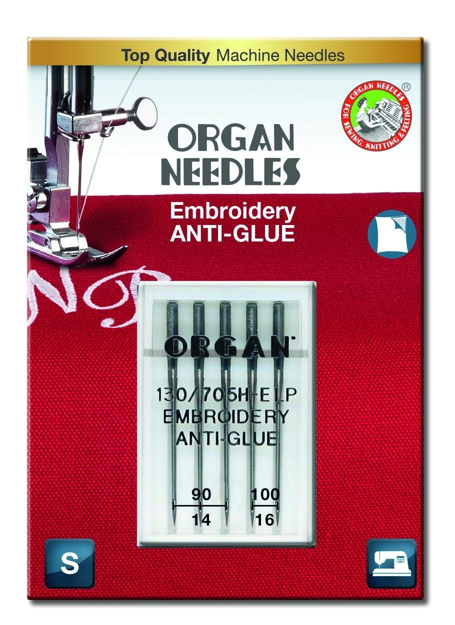 Agujas para Maquina de coser ORGAN EMBROIDERY ANTI-GLUE 130/705H-E-LP 90,100-Ref.5117000BL